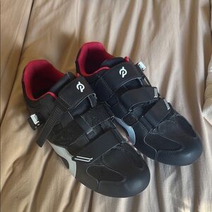 Peloton Black Cycling Shoes with Red Accents